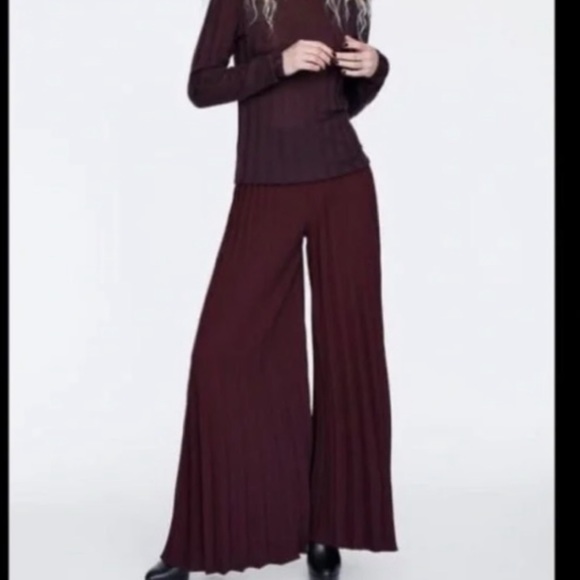 Zara Pants - Zara burgundy pleated wide leg small